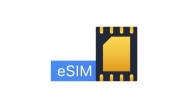 eSIM gömülü SIM kart simgesi konsepti. Yeni çip mobil cep telefonu iletişim teknolojisi. Hareket grafikleri.