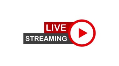 Canlı akım düz logo - çalma düğmeli kırmızı tasarım ögesi. Hareket grafikleri.