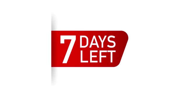 7 Days to go Red Label. Red Web Ribbon. Motion graphics. — Stock Video