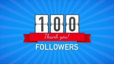 100 takipçi, teşekkürler, sosyal siteler paylaşımı. Takipçiler tebrik kartı için teşekkürler. Hareket grafikleri.