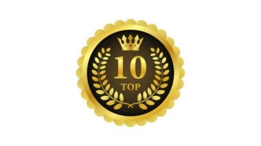 İlk 10 - Beyaz arka planda ilk 10 renkli etiket. Hareket grafikleri.