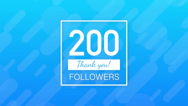 200 követő, köszönöm, közösségi oldalak. Köszönöm a követőknek a gratulációs kártyát. Mozgókép. — Stock videók