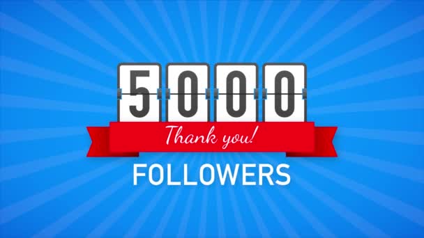 5k követői, Köszönöm, közösségi oldalak post. Köszönöm a követőknek a gratulációs kártyát. Mozgókép. — Stock videók