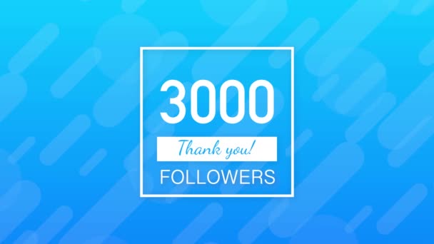 3k seguidores, Gracias, sitios sociales post. Gracias seguidores felicitación tarjeta. Gráficos en movimiento. — Vídeo de stock