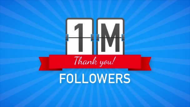 100万追随者，谢谢，社交网站发布。谢谢你的追随者祝贺卡。运动图形. — 图库视频影像