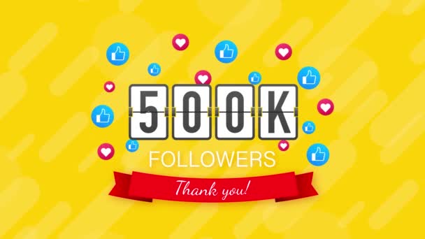 500k seguidores, Gracias, sitios sociales post. Gracias seguidores felicitación tarjeta. Gráficos en movimiento. — Vídeo de stock