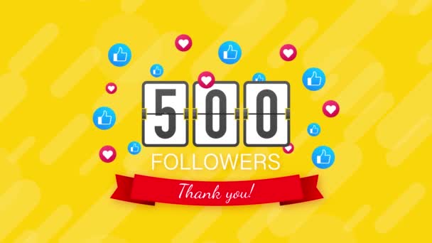 500 follower, Grazie, social site post. Grazie seguaci carta di congratulazione. Grafica del movimento. — Video Stock