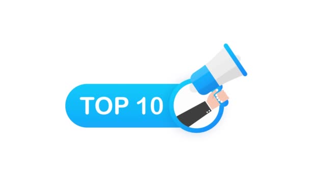 Top 10 - Top Tíz színes címke fehér háttérrel. Mozgókép. — Stock videók
