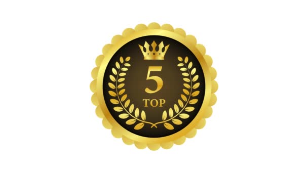 Top 5 - Top Öt színes címke fehér háttérrel. Mozgókép. — Stock videók