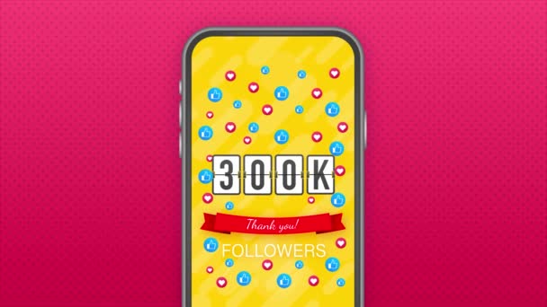 300k follower, Grazie, social site post. Grazie seguaci carta di congratulazione. Grafica del movimento. — Video Stock