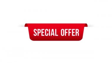 Özel teklif grunge tarzı kırmızı renkli. Kırmızı kurdele. İndirim etiketi. Hareket grafikleri.