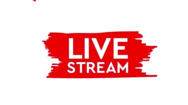 Canlı akım düz logo - çalma düğmeli kırmızı tasarım ögesi. Hareket grafikleri.