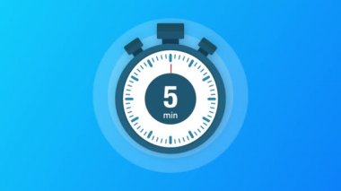 5 dakika, kronometre simgesi. Stopwatch simgesi düz stil, zaman ayarlı renk arkaplanı. Hareket grafikleri.