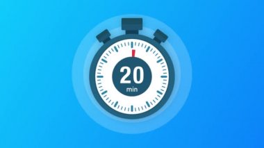20 dakika, kronometre simgesi. Stopwatch simgesi düz stil, zaman ayarlı renk arkaplanı. Hareket grafikleri.