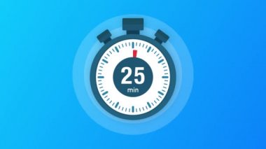 25 dakika, kronometre simgesi. Stopwatch simgesi düz stil, zaman ayarlı renk arkaplanı. Hareket grafikleri.