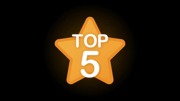 Top 5 etichetta in oro su sfondo nero. Grafica del movimento. — Video Stock