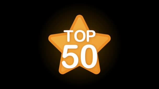 Top 50 Gold Etikett auf schwarzem Hintergrund. Bewegungsgrafik. — Stockvideo