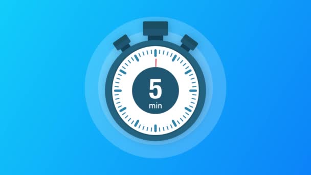 Les 5 minutes, icône du chronomètre. Icône chronomètre dans un style plat, minuterie sur fond couleur. Graphiques de mouvement. — Video