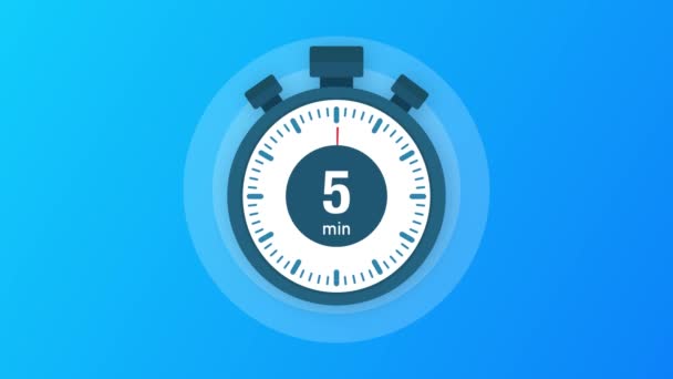 De 5 minuten, stopwatch icoon. Stopwatch icoon in platte stijl, timer op kleur achtergrond. Bewegingsgrafiek. — Stockvideo