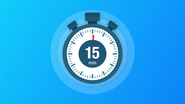 15 minut, stopky ikona. Ikona Stopwatch v plochém stylu, časovač na barevném pozadí. Pohybová grafika. — Stock video