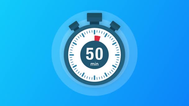 Die 50 Minuten, Stoppuhr-Symbol. Stoppuhr-Symbol im flachen Stil, Timer auf farbigem Hintergrund. Bewegungsgrafik. — Stockvideo