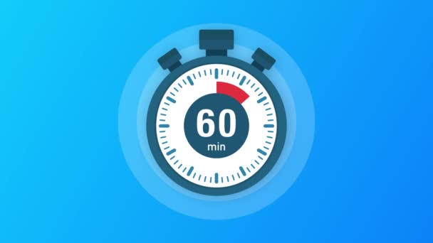 A 60 perc, stopperóra ikon. Stopwatch ikon lapos stílusban, időzítő színes háttérrel. Mozgókép. — Stock videók