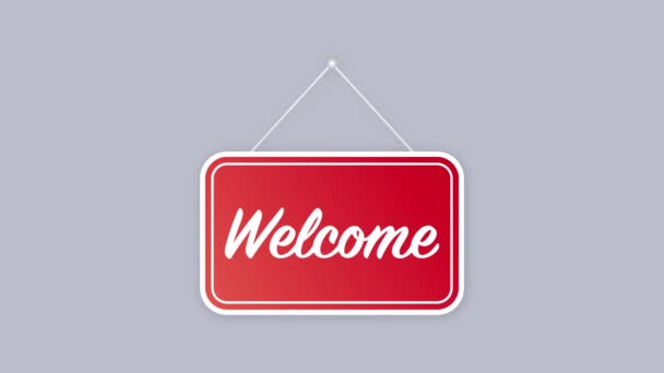 Welcome hanging sign on white background. Sign for door. Motion graphics. — Stock Video