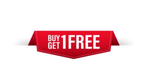 Comprar 1 obtener 1 gratis. Etiqueta Roja. Red Web Ribbon. Gráficos en movimiento. — Vídeos de Stock