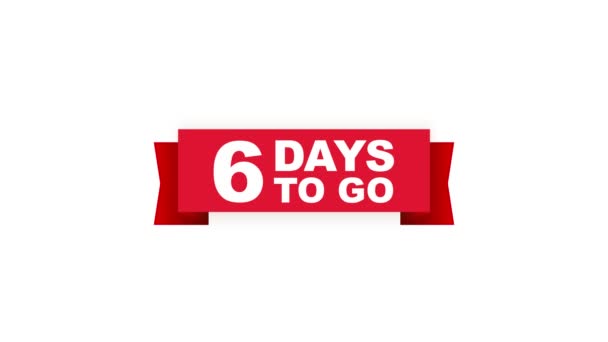 6 days to go red ribbon on white background. Motion graphics. — Stock Video