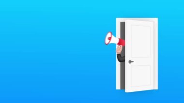 Megafon El, mesajlı iş konsepti. Geribildirim istiyoruz. Hareket grafikleri.