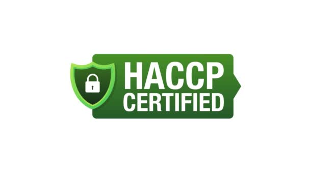 HACCP zertifiziertes Symbol auf weißem Hintergrund. Bewegungsgrafik. — Stockvideo
