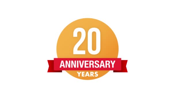 Эмблема 20-летия. Значок годовщины или ярлык. 20 лет празднования и поздравления элемент дизайна. Графика движения. — стоковое видео