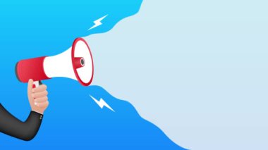 Konuşma baloncuğunun bitmesine 1 gün kala megafon. Hoparlör. İş, pazarlama ve reklam afişi. Hareket tasarımı.