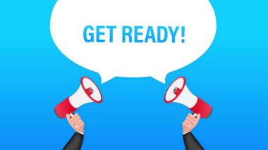 Megafonla el ele tutuşmaya hazır olun. Megafon bayrağı. Web tasarımı. Hareket grafikleri.