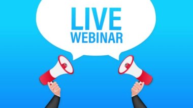 Canlı Webinar, megafon, laptop ekranı yok. İş konsepti olarak kullanılabilir. Hareket grafikleri.