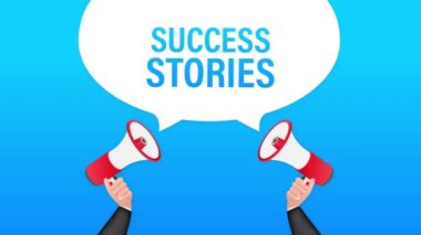 Başarı hikayeli el ele tutuşan megafon. Hareket grafikleri.