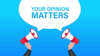 El ele tutuşmak Megafon 'u düşüncelerinle meşgul ediyor. Megafon bayrağı. Web tasarımı. Hareket grafikleri.