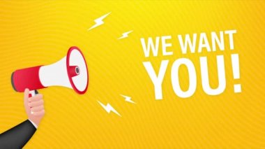 Megafon El, mesajlı iş konsepti. Seni istiyoruz. Hareket grafikleri.