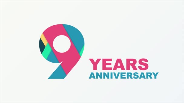 9 años emblema de aniversario. Icono de aniversario o etiqueta. 9 años de celebración y felicitación elemento de diseño. Gráficos en movimiento. — Vídeo de stock