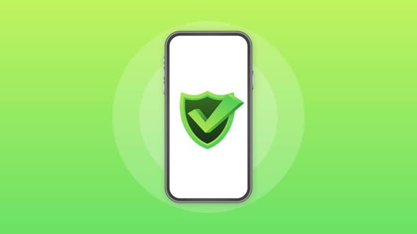 Smartphone con marca de verificación o notificación de marca en la burbuja. Opción aprobada. Aceptar o aprobar la marca de verificación. Gráficos en movimiento. — Vídeos de Stock