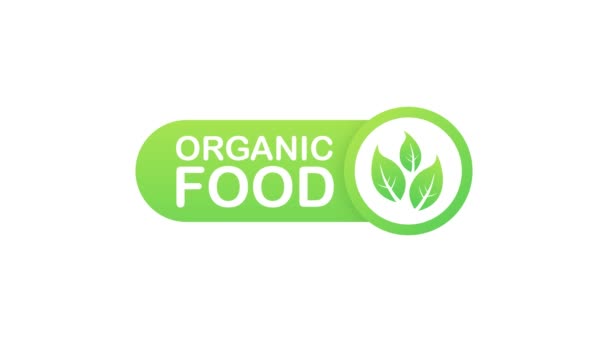 Cibo biologico. Etichette alimentari sane con scritte. Adesivi alimentari vegani. Distintivo alimentare biologico. Lettering Natural. Grafica del movimento. — Video Stock