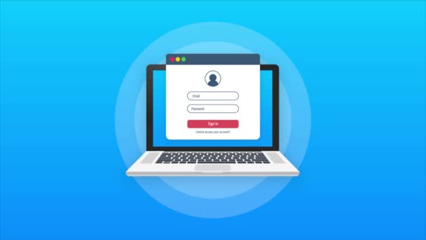 Login-Seite auf dem Laptop-Bildschirm. Notizbuch und Online-Anmeldeformular, Anmeldeseite. Benutzerprofil, Zugang zu Kontokonzepten. Bewegungsgrafik. — Stockvideo