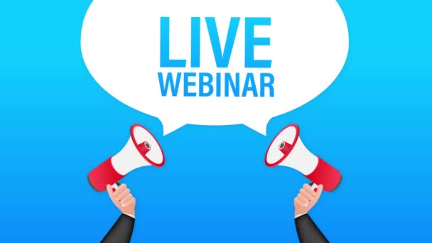 Live webinar, megafoon geen laptop scherm. Kan worden gebruikt voor business concept. Bewegingsgrafiek. — Stockvideo