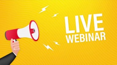 Canlı Webinar, megafon, laptop ekranı yok. İş konsepti olarak kullanılabilir. Hareket grafikleri.