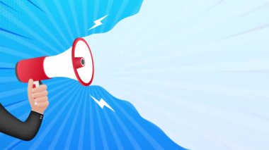 Başarı hikayeli el ele tutuşan megafon. Hareket grafikleri.