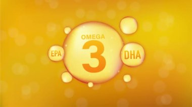 Omega 3 altın ikonu. Vitamin damlası hap kapsülü. Parlak altın özlü damlacık. Hareket grafikleri.