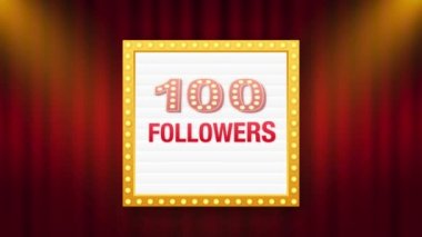 100 takipçi, teşekkürler, sosyal siteler paylaşımı. Takipçiler tebrik kartı için teşekkürler. Hareket grafikleri.