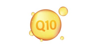 Q vitamini 10 altın renkli ikon. Akrep asidi. Hareket grafikleri.