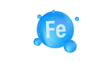 Mineral Fe Ferum mavi parlayan hap kapsülü ikonu. Hareket grafikleri.