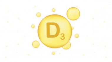 D3 vitamini altın renkli bir ikon. Akrep asidi. Hareket grafikleri.